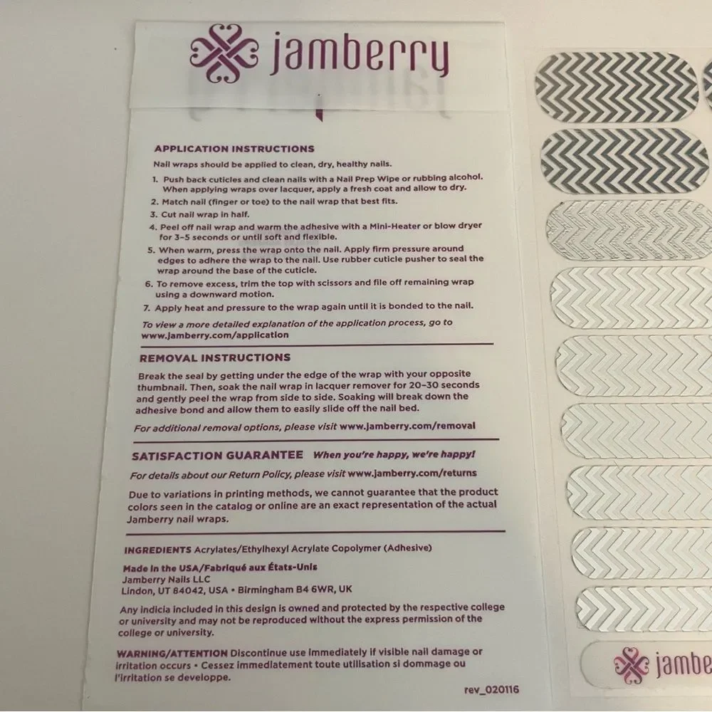 Jamberry Silver Chevron Full Sheet Nail Wraps 8C45